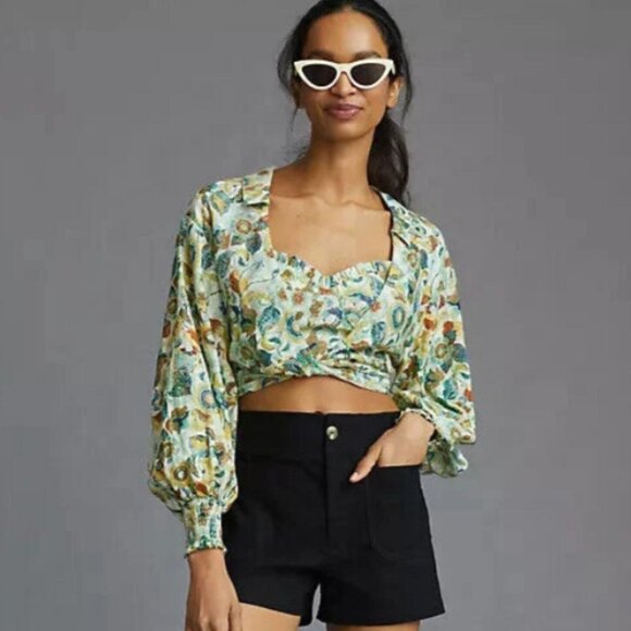 Anthropologie Twist Crop Top Long Sleeve - Picture 1 of 8